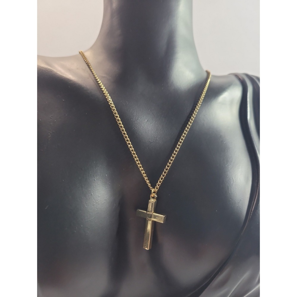 Gold Tone Cross Pendant Necklace Christian Religious Faith Jewelry